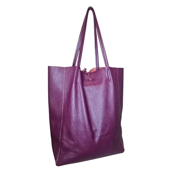 BORSE IN PELLE Red Leather Tote Shoulder Handbag Made in Italy - Picture 1 of 9